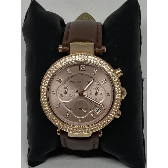 Michael Kors Parker MK5896 Women's Brown Leather Analog Dial Quartz Watch WO335 - Picture 1 of 12